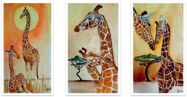 Peinture intitulée "Savane et girafes,…" par Anne D'Orion, Œuvre d'art originale, Aquarelle