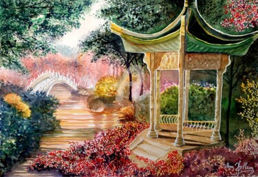 绘画 标题为“Temple aux fleurs” 由Anne D'Orion, 原创艺术品, 水彩