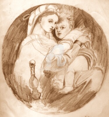 Dessin intitulée "Raphaël, La Vierge…" par Anne D'Orion, Œuvre d'art originale, Crayon
