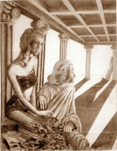 Σχέδιο με τίτλο "L'amour de Pygmalion" από Anne D'Orion, Αυθεντικά έργα τέχνης, Μολύβι