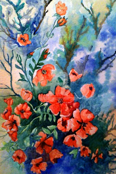 Painting titled "Orage de roses sauv…" by Anne D'Orion, Original Artwork, Watercolor