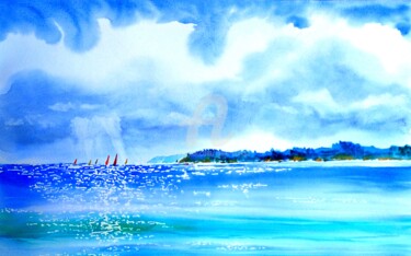 Painting titled "Mer scintillante" by Anne D'Orion, Original Artwork, Watercolor