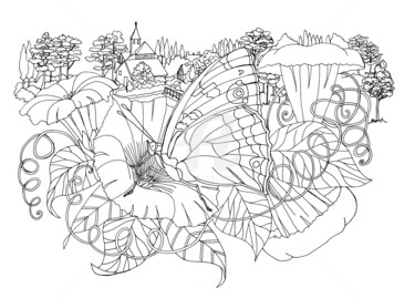 Dessin intitulée "Le Papillon Grand M…" par Anne D'Orion, Œuvre d'art originale, Encre