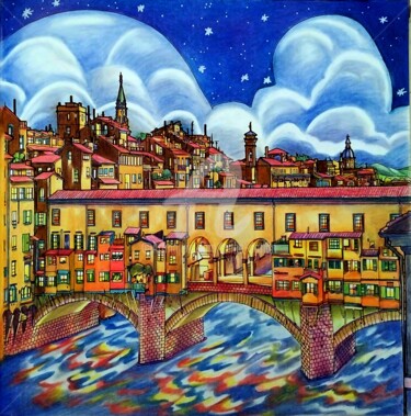 Drawing titled "Ponte Vecchio, Flor…" by Anne D'Orion, Original Artwork, Pencil