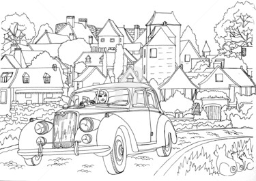 Carennac, France, en Riley RME Dessin intitulée "Carennac, France, e…" par Anne D'Orion, Œuvre d'art originale, Encre