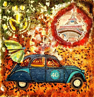 Dessin intitulée "Paris en Citroën de…" par Anne D'Orion, Œuvre d'art originale, Marqueur