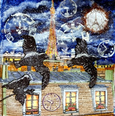 Zeichnungen mit dem Titel "Paris sous la neige" von Anne D'Orion, Original-Kunstwerk, Marker