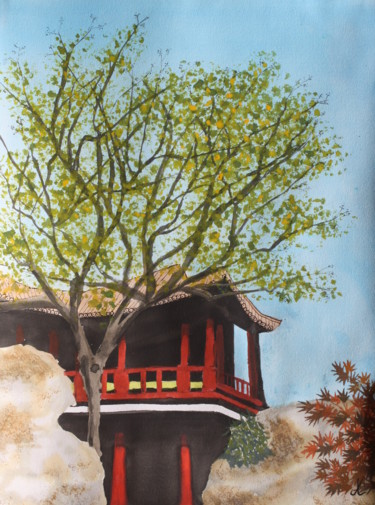 Peinture intitulée "Palais chinois" par Anne Fayet-Massat, Œuvre d'art originale, Aquarelle