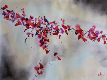 Peinture intitulée "Branche fleurie abs…" par Anne Fayet-Massat, Œuvre d'art originale, Gouache