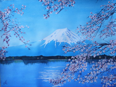 Peinture intitulée "Mont Fuji au Japon" par Anne Fayet-Massat, Œuvre d'art originale, Aquarelle