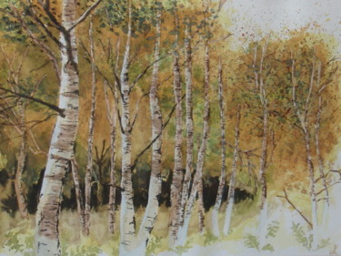 Painting titled "Automne" by Anne Fayet-Massat, Original Artwork, Watercolor