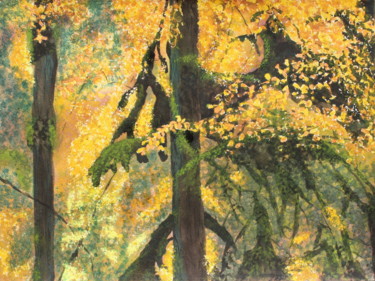 Peinture intitulée "Forêt d'automne mou…" par Anne Fayet-Massat, Œuvre d'art originale, Aquarelle