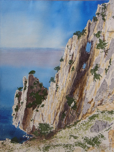 Peinture intitulée "Calanque de l'Eissa…" par Anne Fayet-Massat, Œuvre d'art originale, Encre