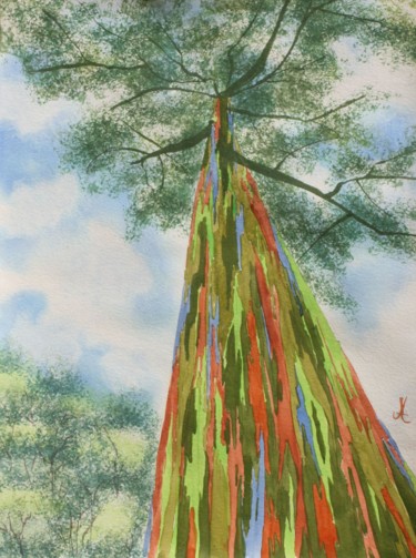 Peinture intitulée "Eucalyptus arc en c…" par Anne Fayet-Massat, Œuvre d'art originale, Aquarelle