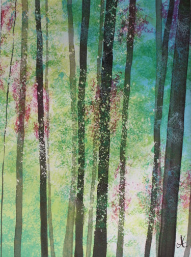 Peinture intitulée "Forêt féerique" par Anne Fayet-Massat, Œuvre d'art originale, Aquarelle