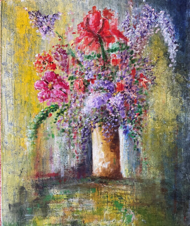 Painting titled "Bouquet de glycine" by Anne Fioux, Original Artwork, Acrylic