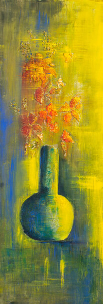 Картина под названием "Vase bleu" - Anne Fioux, Подлинное произведение искусства, Пигменты