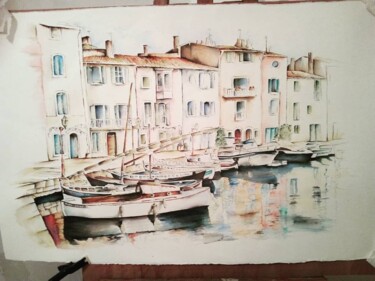 Painting titled "Le miroir aux oisea…" by Anne Fioux, Original Artwork, Watercolor