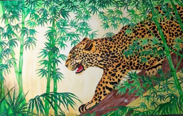 Peinture intitulée "Panthere a l'affût" par Anne Fortoul, Œuvre d'art originale, Acrylique