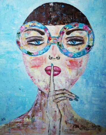 Painting titled "La Nageuse" by Anne Gobin, Original Artwork, Acrylic Mounted on Wood Stretcher frame