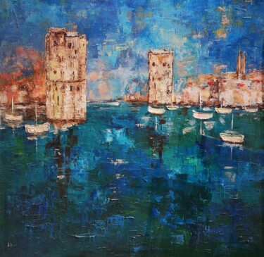 Painting titled "Port de la Rochelle" by Anne Gobin, Original Artwork, Acrylic Mounted on Wood Stretcher frame