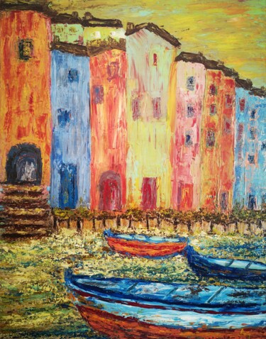 Schilderij getiteld "Venise" door Anne Gobin, Origineel Kunstwerk, Acryl Gemonteerd op Frame voor houten brancard