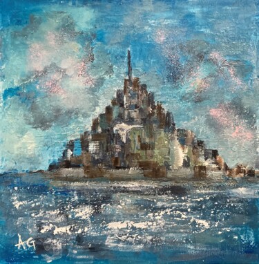 Painting titled "Mont Saint Michel" by Anne Gobin, Original Artwork, Acrylic Mounted on Wood Stretcher frame