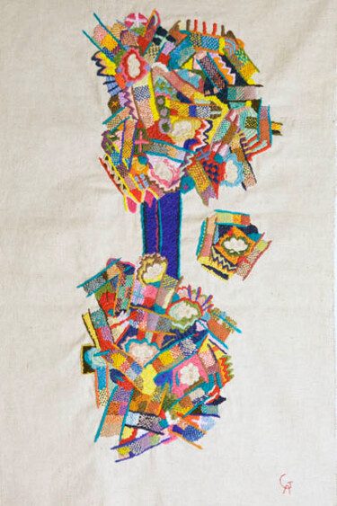 Sztuka tkaniny zatytułowany „arbres-bleu "oeuvre…” autorstwa Anne Guerrant, Oryginalna praca, Haft