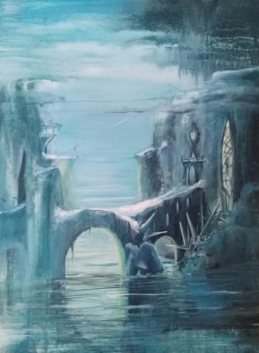 Painting titled "Fantasy ice home" by Anne Hamelin, Original Artwork, Acrylic Mounted on Wood Stretcher frame