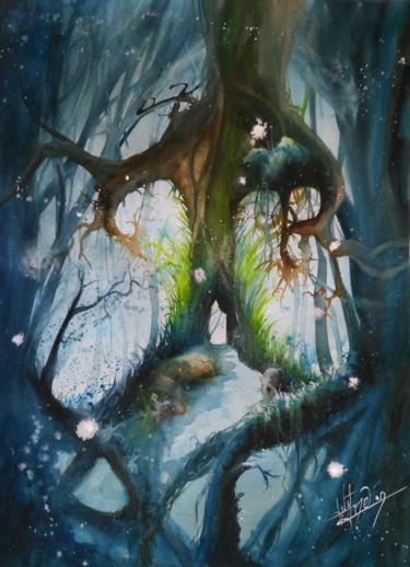 Painting titled "Path to the new wor…" by Anne Hamelin, Original Artwork, Watercolor