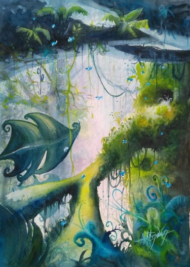 Peinture intitulée "fantastik canopee 2" par Anne Hamelin, Œuvre d'art originale, Aquarelle