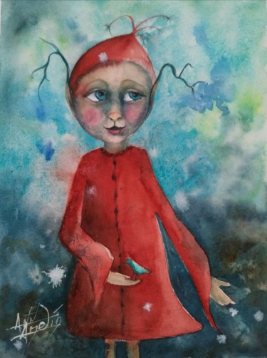 Картина под названием "Pioupiou" - Anne Hamelin, Подлинное произведение искусства, Акварель