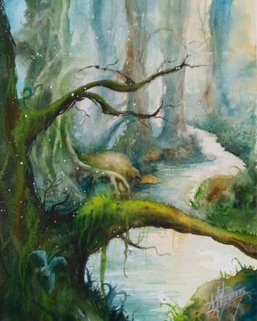 Peinture intitulée "L'écrin du petit pe…" par Anne Hamelin, Œuvre d'art originale, Aquarelle