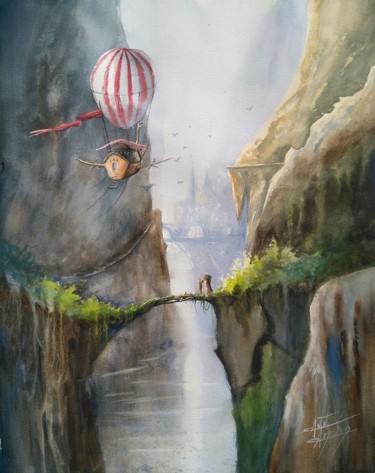 Malerei mit dem Titel "Le Voyage de Dan" von Anne Hamelin, Original-Kunstwerk, Aquarell
