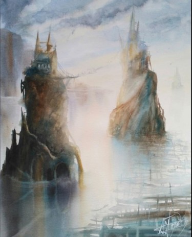 Pittura intitolato "Épiques falaises" da Anne Hamelin, Opera d'arte originale, Acquarello