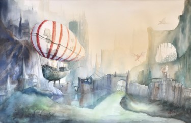 Pintura intitulada "Fantastik Journey" por Anne Hamelin, Obras de arte originais, Aquarela