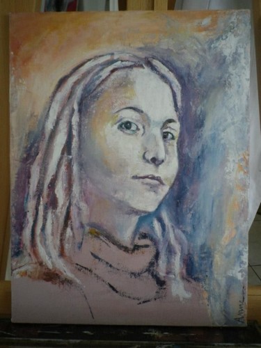 Peinture intitulée "portrait d'Alix" par Anne Lafaye, Œuvre d'art originale, Huile