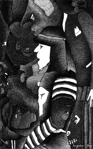 Zeichnungen mit dem Titel "Guerrier" von Anne Langérôme, Original-Kunstwerk, Tinte