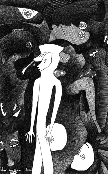 Zeichnungen mit dem Titel "Serpent" von Anne Langérôme, Original-Kunstwerk, Tinte