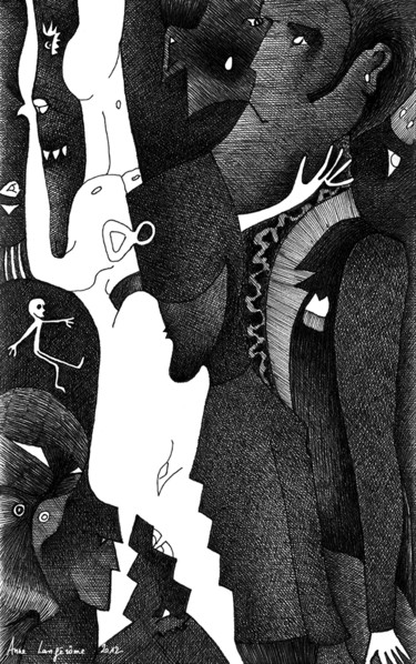 Zeichnungen mit dem Titel "Smoking" von Anne Langérôme, Original-Kunstwerk, Tinte