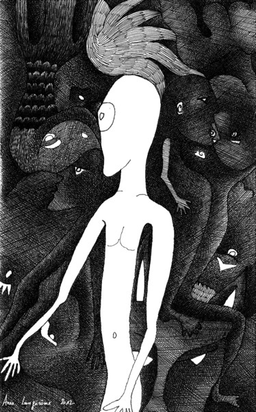 Dessin intitulée "Crête" par Anne Langérôme, Œuvre d'art originale, Encre