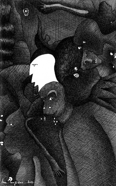 Dessin intitulée "tête blanche" par Anne Langérôme, Œuvre d'art originale, Encre