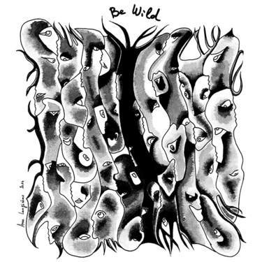 Tekening getiteld "Totem Be Wild" door Anne Langérôme, Origineel Kunstwerk, Inkt