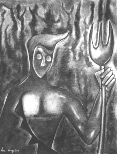 Rysunek zatytułowany „Diablo” autorstwa Anne Langérôme, Oryginalna praca, Węgiel drzewny