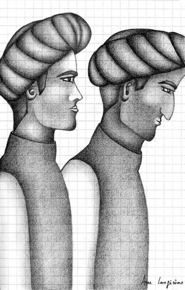 Dessin intitulée "Turbans" par Anne Langérôme, Œuvre d'art originale, Graphite