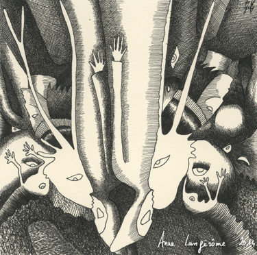 Disegno intitolato "Les mages/ autre vue" da Anne Langérôme, Opera d'arte originale, Inchiostro