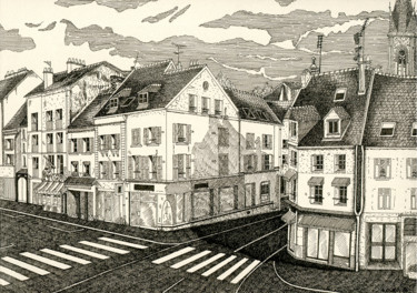 Drawing titled "Carrefour Médiathèq…" by Anne Langérôme, Original Artwork, Ink