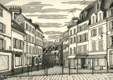 Dessin intitulée "Place de la cathédr…" par Anne Langérôme, Œuvre d'art originale, Encre