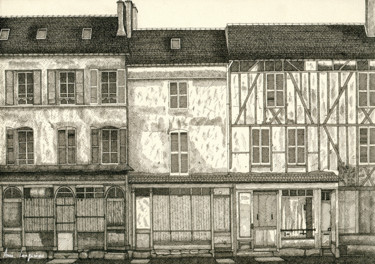 Zeichnungen mit dem Titel "Rue du tan - Meaux" von Anne Langérôme, Original-Kunstwerk, Tinte