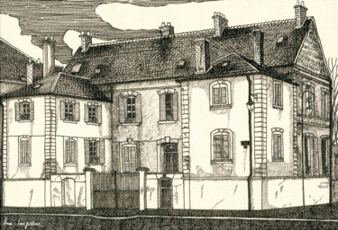 Disegno intitolato "Rue de l'hôtel de v…" da Anne Langérôme, Opera d'arte originale, Inchiostro